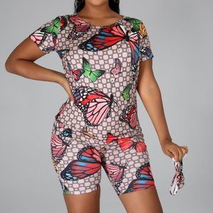 Butterfly Biker Shorts Set with Face Mask